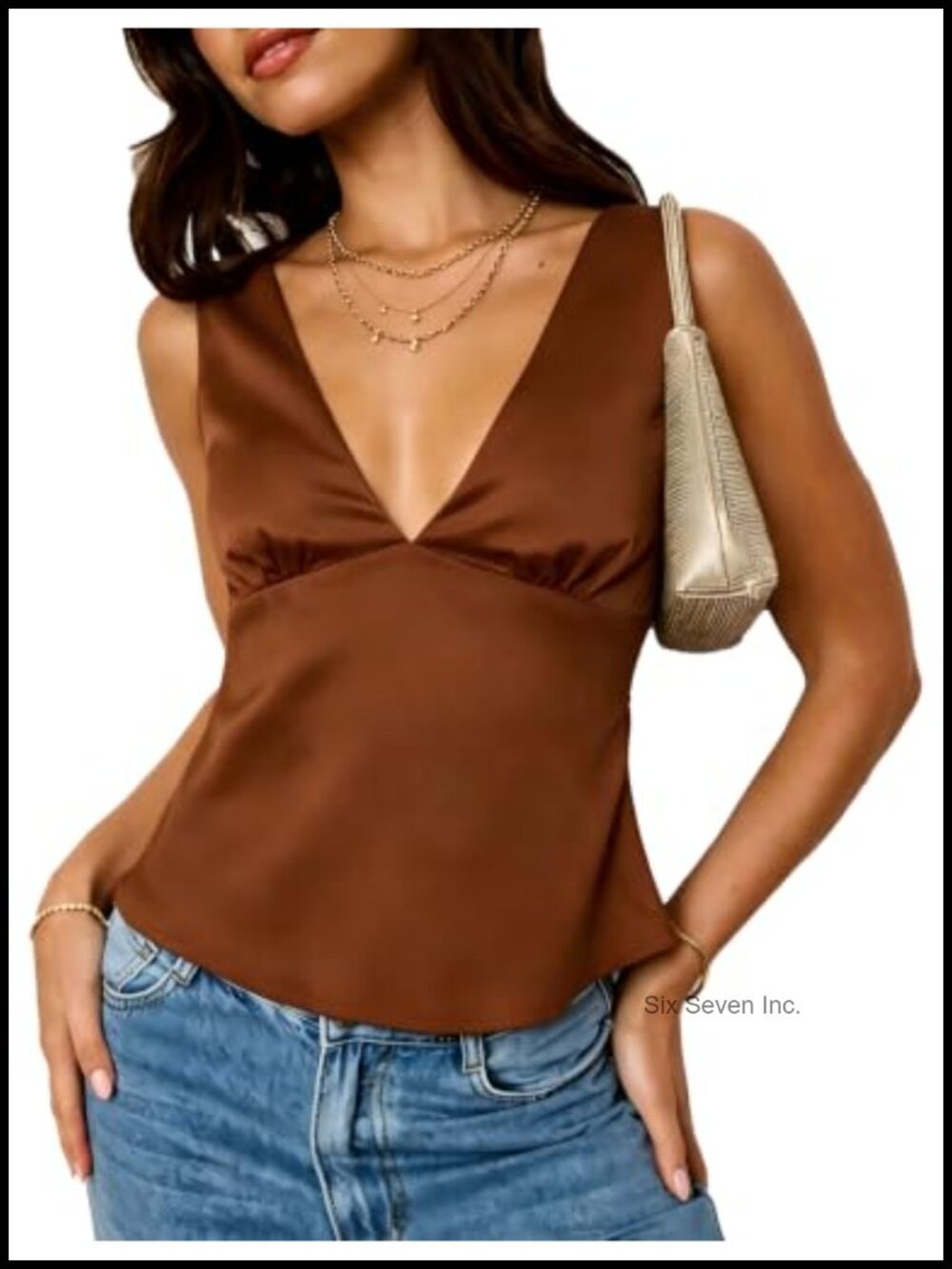 Satin V Neck Sleeveless Tie Back Tank Top Summer Going Out Top